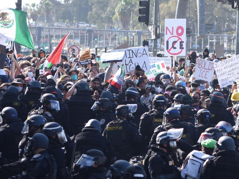 Protestors and police in L.A.