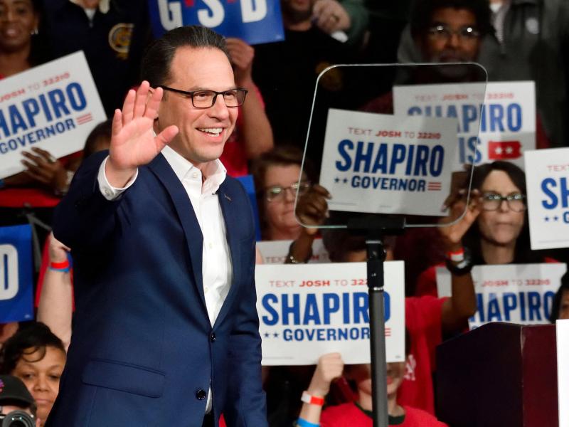 Pennsylvania Gov. Josh Shapiro appears at a campaign rally.