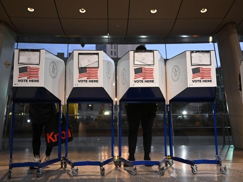 Voters cast ballots at a polling place during the 2026 election