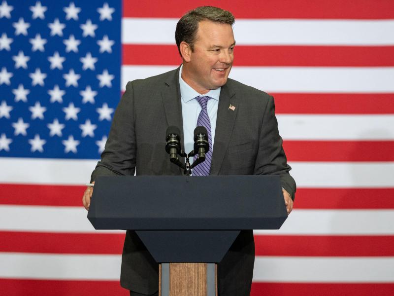 Georgia gubernatorial candidate Burt Jones speaks at a campaign rally 
