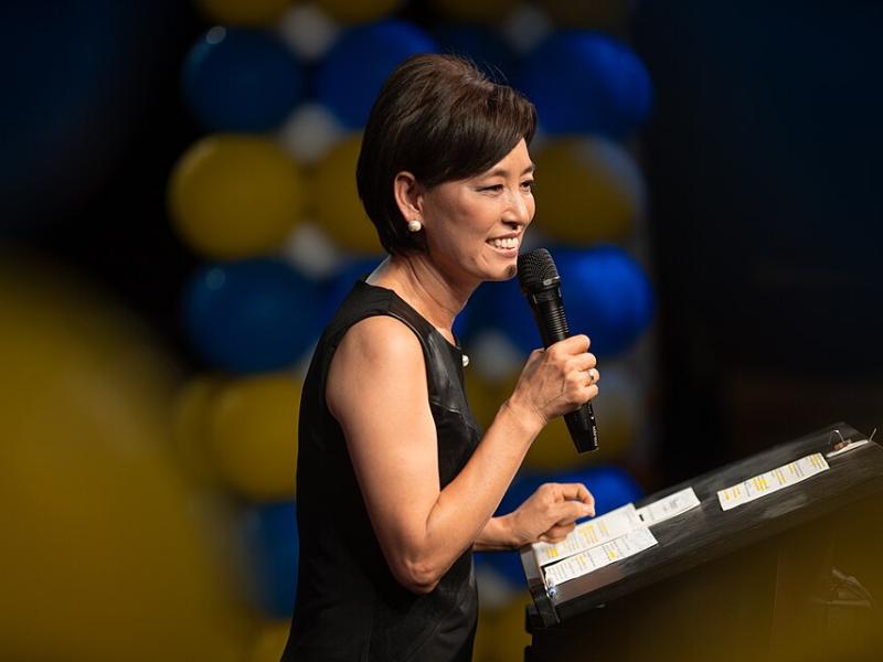 Rep. Young Kim speaks to supporters