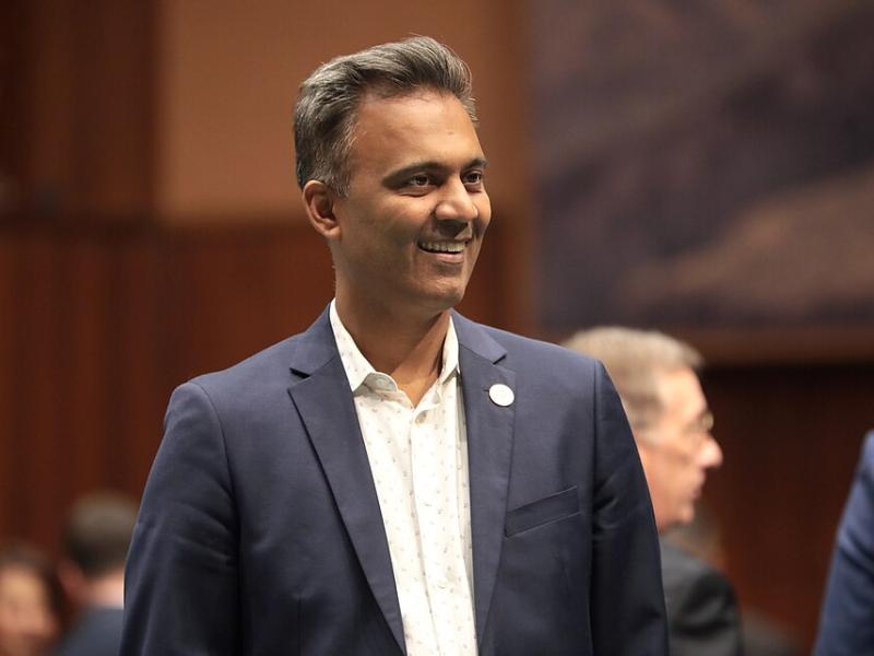 Arizona Senate candidate Amish Shah smiles 